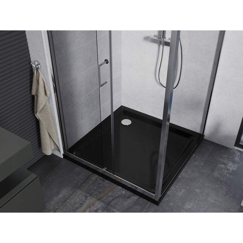 Mexen Apia sliding shower cabin 90 x 90 cm, transparent, chrome + Flat tray, black - 840-090-090-01-00-4070