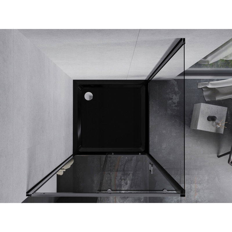 Mexen Apia sliding shower cabin 90 x 90 cm, transparent, chrome + Flat tray, black - 840-090-090-01-00-4070