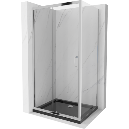 Mexen Apia extendable shower cubicle 100 x 70 cm, Transparent, Chrome + shower tray Flat, Black - 840-100-070-01-00-4070