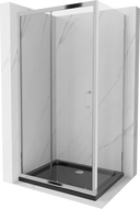 Mexen Apia extendable shower cubicle 100 x 70 cm, Transparent, Chrome + shower tray Flat, Black - 840-100-070-01-00-4070