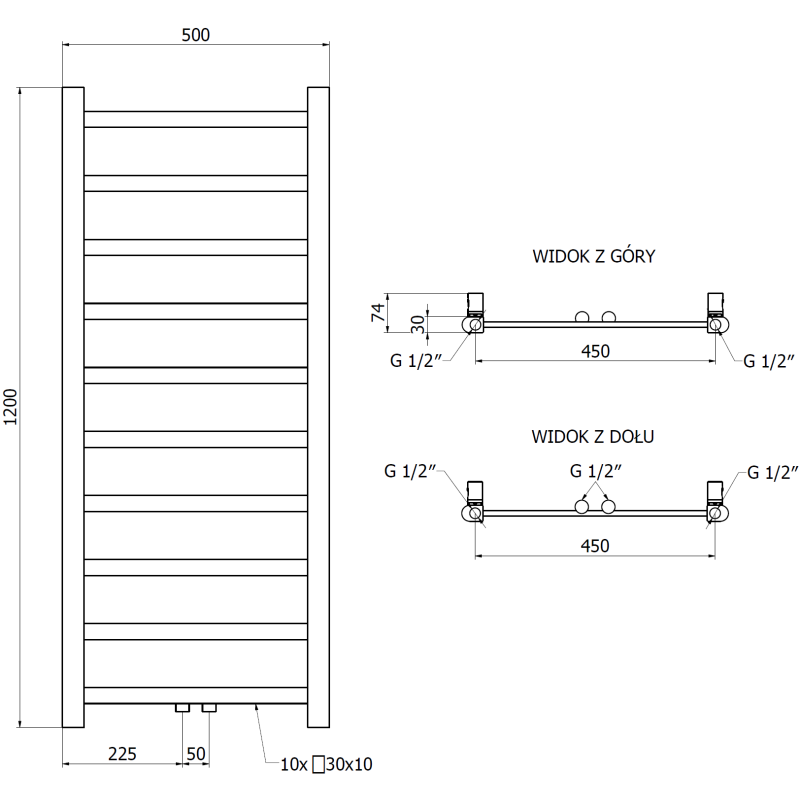 Mexen Bolt Bathroom Radiator 1200 x 500 mm, 318 W, White - W126-1200-500-00-20