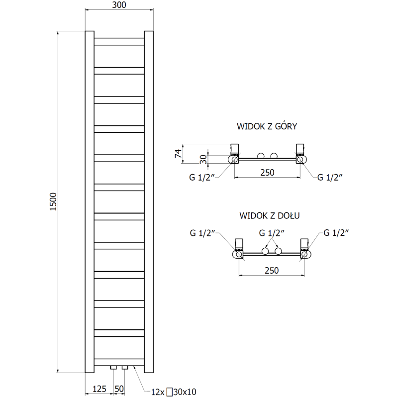 Mexen Bolt bathroom radiator 1500 x 300 mm, 295 W, black - W126-1500-300-00-70