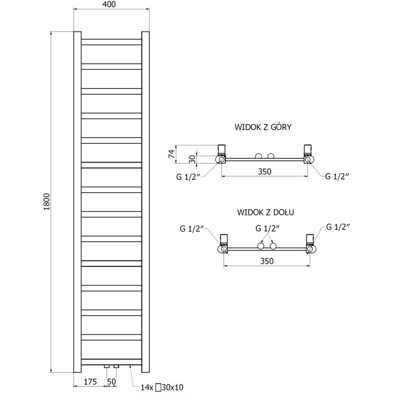 Mexen Bolt bathroom radiator 1800 x 400 mm, 406 W, black - W126-1800-400-00-70