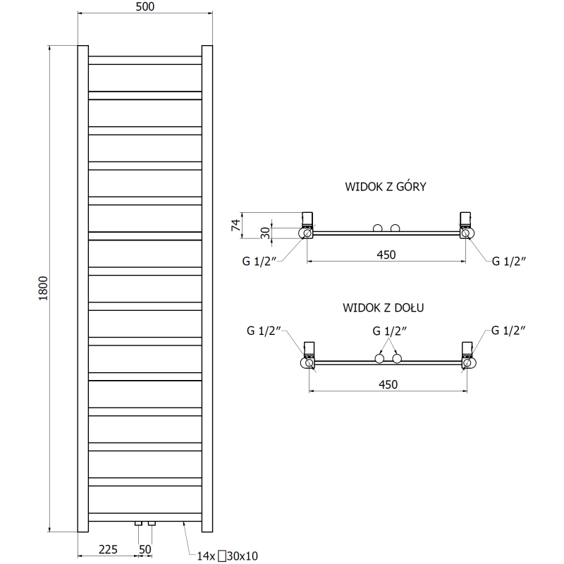 Mexen Bolt Bathroom Radiator 1800 x 500 mm, 460 W, White - W126-1800-500-00-20