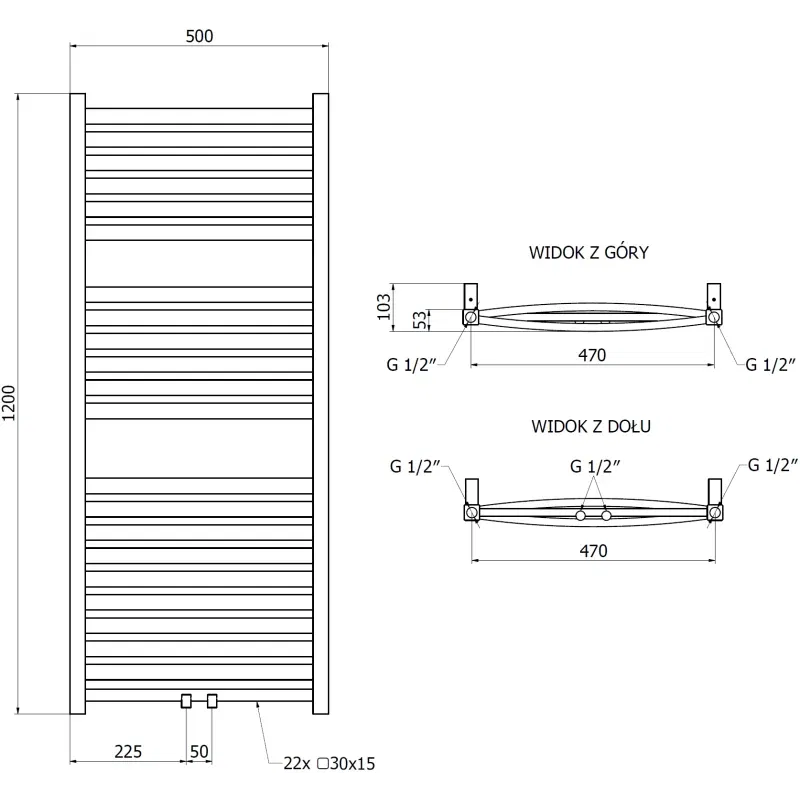Mexen Zing bathroom radiator 1200 x 500 mm, 513 W, white - W128-1200-500-00-20