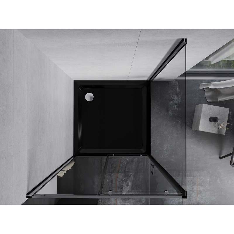 Mexen Apia sliding shower cabin 100 x 100 cm, transparent, chrome + Flat black shower tray - 840-100-100-01-00-4070