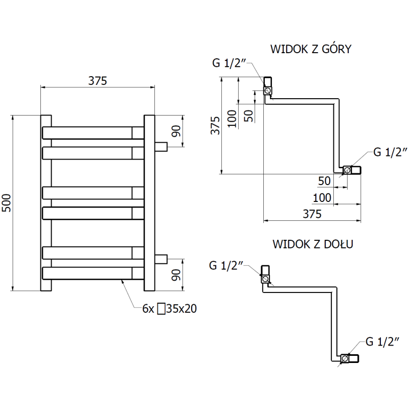 Mexen Loop corner bathroom radiator 500 x 375 mm, 253 W, white - W129-0500-350-00-20