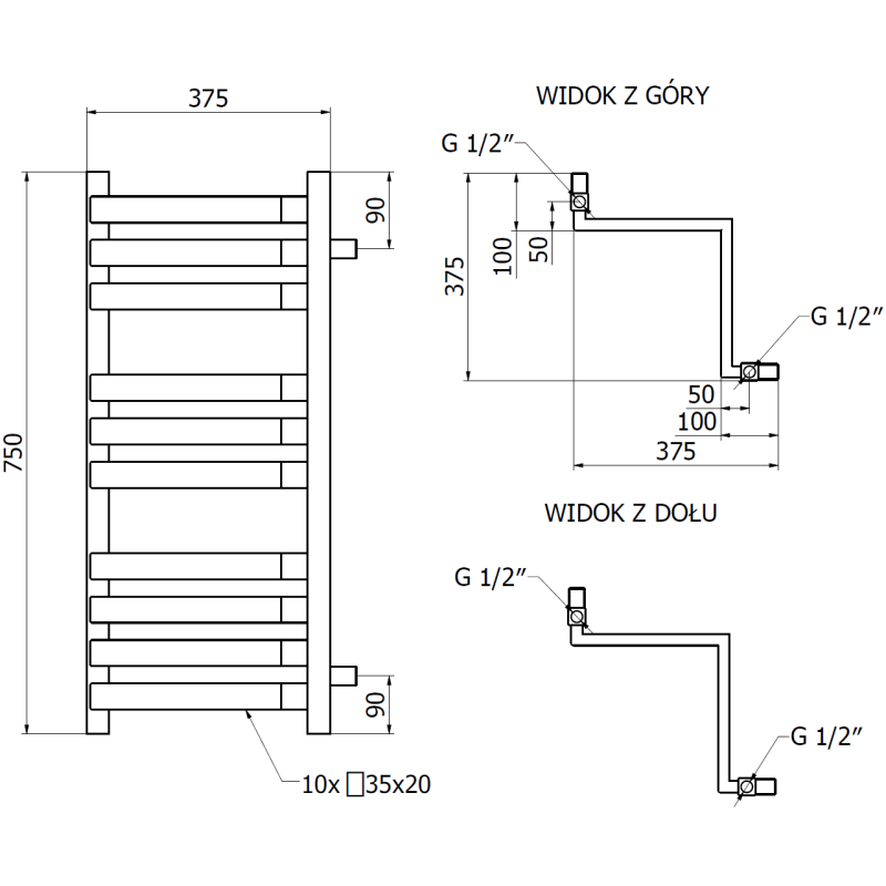 Mexen Loop bathroom radiator 750 x 375 mm, 413 W, white - W129-0750-350-00-20