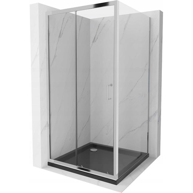 Mexen Apia extendable shower cubicle 100 x 100 cm, Transparent, Chrome + shower tray Flat, Black - 840-100-100-01-00-4070