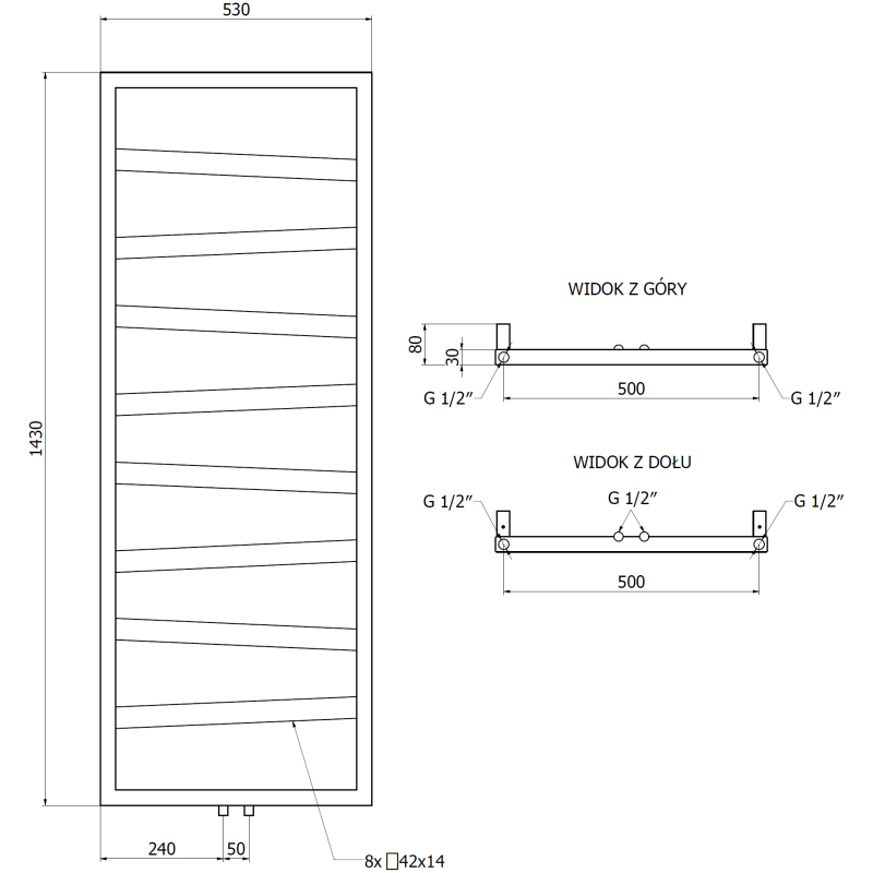 Mexen Zoom Decorative Bathroom Radiator 1430 x 530 mm, 477 W, Anthracite - W130-1430-530-00-66
