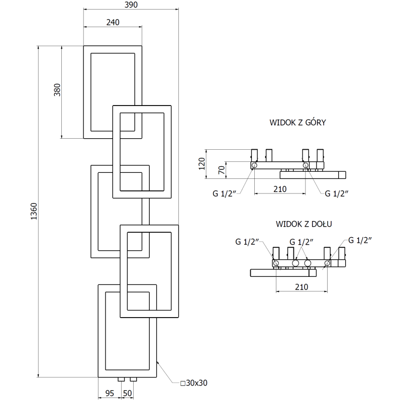 Mexen Grid decorative bathroom radiator 1360 x 390 mm, 349 W, anthracite - W215-1360-390-00-66