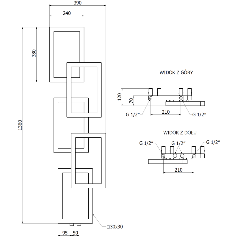 Mexen Grid decorative bathroom radiator 1360 x 390 mm, 349 W, black - W215-1360-390-00-70