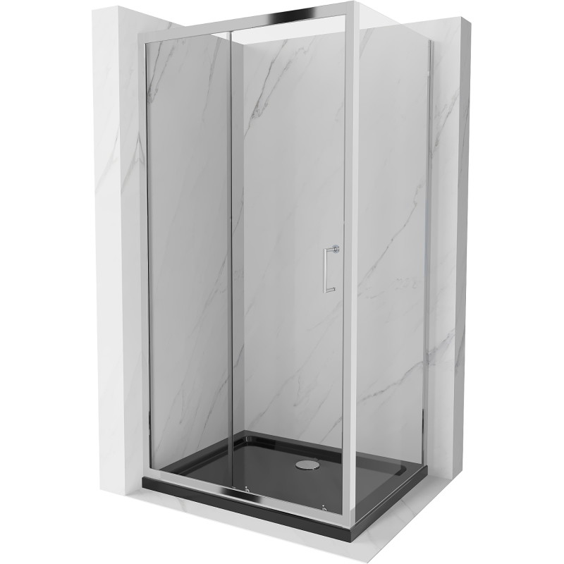 Mexen Apia sliding shower cabin 120 x 100 cm, transparent, chrome + Flat shower tray, black - 840-120-100-01-00-4070