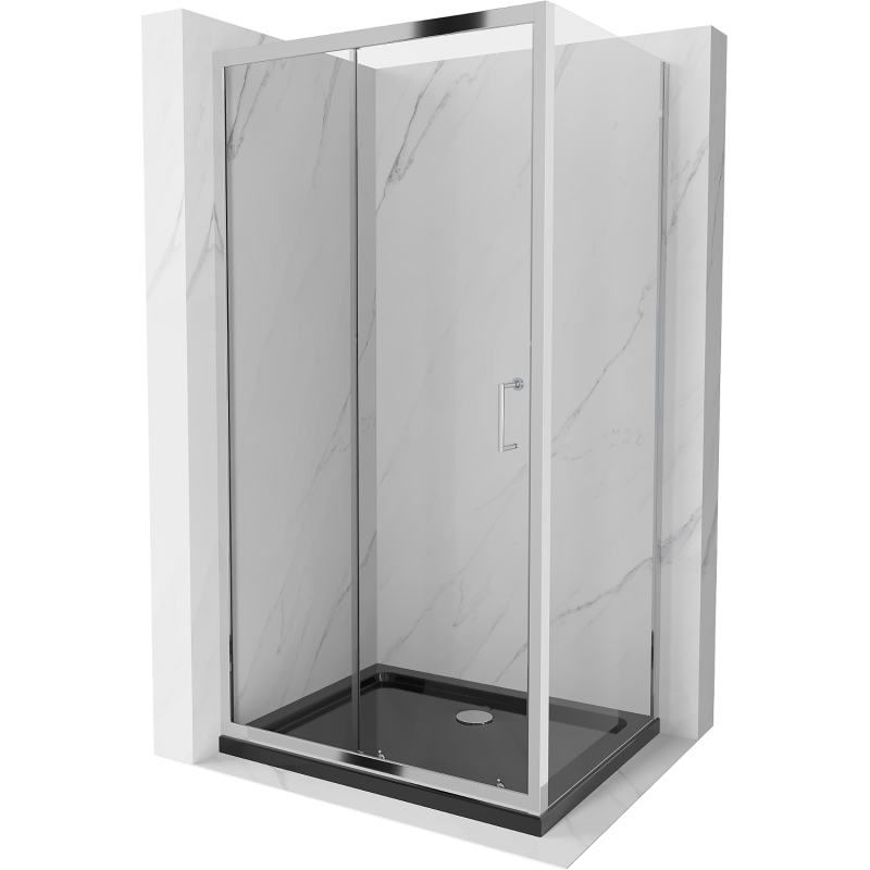 Mexen Apia extendable shower cubicle 140 x 70 cm, Transparent, Chrome + shower tray Flat, Black - 840-140-070-01-00-4070
