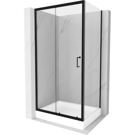 Mexen Apia Sliding Shower Enclosure 120 x 80 cm, Transparent, Black + Rio Shower Tray - 840-120-080-70-00-4510