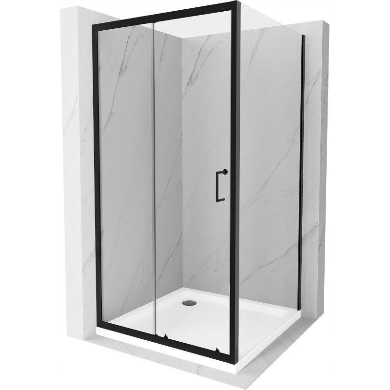 Mexen Apia extendable shower cubicle 90 x 90 cm, Transparent, Black + shower tray Flat, White- 840-090-090-70-00-4010B