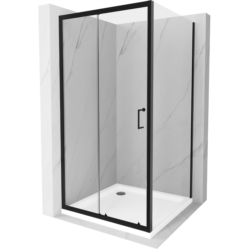 Mexen Apia sliding shower cabin 100 x 100 cm, transparent, black + Flat shower tray, white - 840-100-100-70-00-4010B