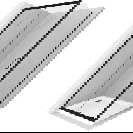 Mexen Apia extendable shower cubicle 100 x 100 cm, Transparent, Black + shower tray Flat, White- 840-100-100-70-00-4010B