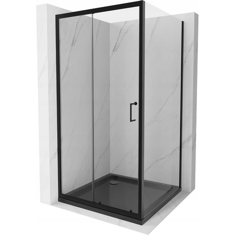 Mexen Apia extendable shower cubicle 90 x 90 cm, Transparent, Black + shower tray Flat, Black - 840-090-090-70-00-4070B