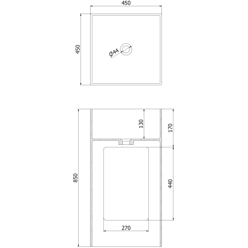 Mexen Xola-2 freestanding washbasin made of conglomerate 45 x 45 cm, white matte - 26594500