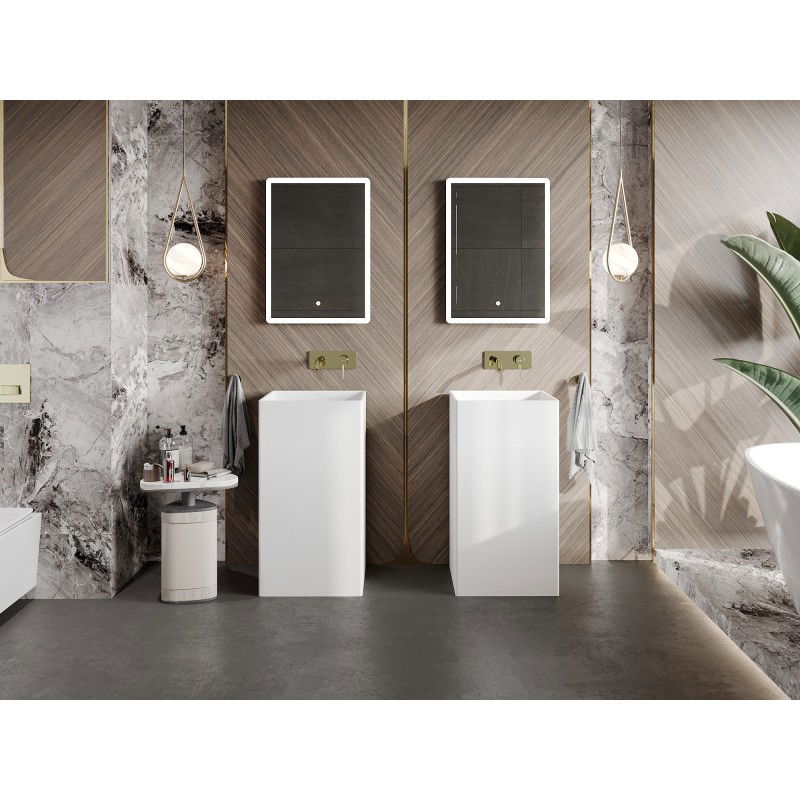 Mexen Xola-2 freestanding washbasin made of conglomerate 45 x 45 cm, white matte - 26594500
