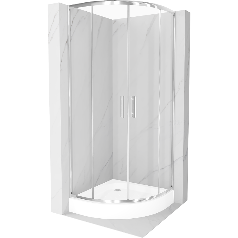 Mexen Rio shower cabin semi-circular 70 x 70 cm, transparent, chrome + Rio shower tray, white - 863-070-070-01-00-4710
