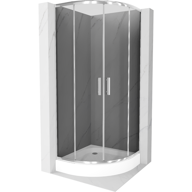 Mexen Rio semicircular shower cabin 70 x 70 cm, graphite, chrome + Rio tray, white - 863-070-070-01-40-4710