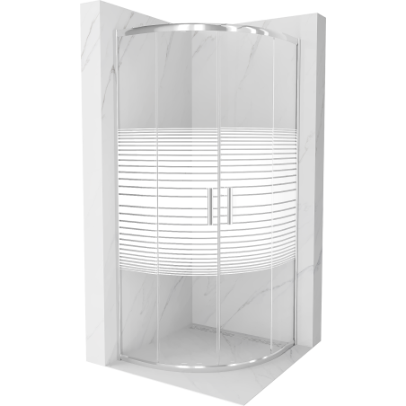 Mexen Rio semicircular shower cabin 90 x 90 cm, white stripes, chrome - 863-090-090-01-20
