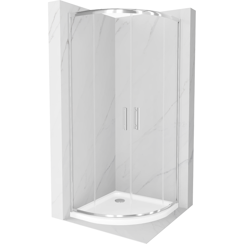 Mexen Rio semi-circular shower cabin 80 x 80 cm, transparent, chrome + Flat shower tray, white - 863-080-080-01-00-4110