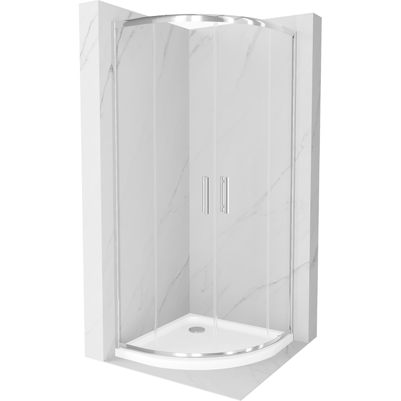 Mexen Rio semi-circular shower cabin 90 x 90 cm, transparent, chrome + Flat shower tray, white - 863-090-090-01-00-4110