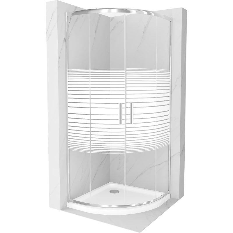 Mexen Rio 80 x 80 cm Semi-Circular Shower Enclosure, White Stripes, Chrome + Flat Tray, White - 863-080-080-01-20-4110
