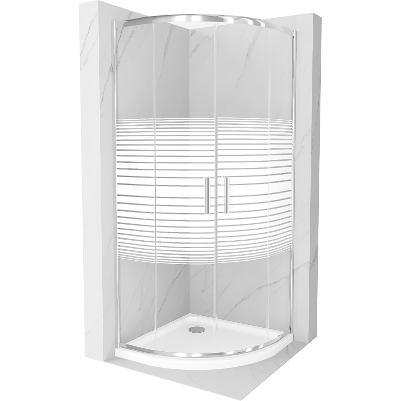 Mexen Rio semi-circular shower cabin 80 x 80 cm, white stripes, chrome + Flat tray, white - 863-080-080-01-20-4110