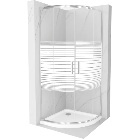 Mexen Rio shower cabin semicircular 80 x 80 cm, stripes, chrome + Flat shower tray, white - 863-080-080-01-20-4110