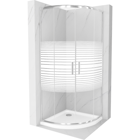 Mexen Rio semi-circular shower cabin 90 x 90 cm, white stripes, chrome + Flat tray, white - 863-090-090-01-20-4110