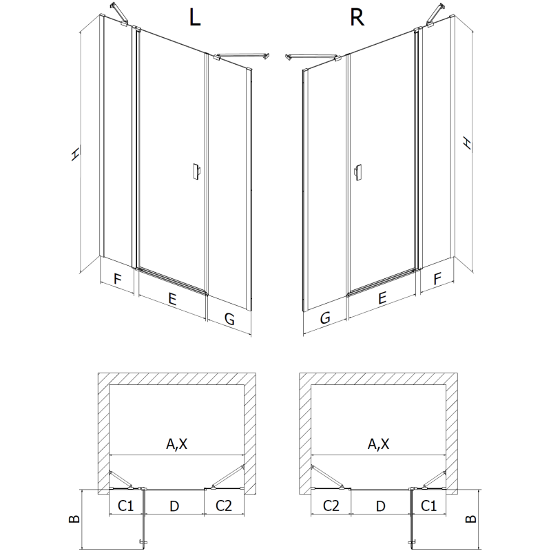 Mexen Mist Right Hinged Shower Door 145 cm, Black Grid, Black - 8A4-145-001-70-77-P