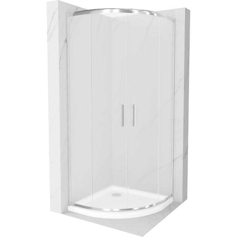 Mexen Rio semi-circular shower cabin 80 x 80 cm, frosted, chrome + Flat shower tray, white - 863-080-080-01-30-4110