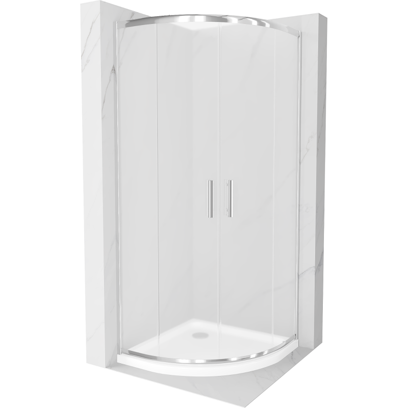 Mexen Rio shower cabin semi-circular 80 x 80 cm, frosted, chrome + Flat tray, white - 863-080-080-01-30-4110