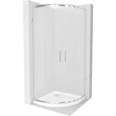 Mexen Rio shower cabin semi-circular 80 x 80 cm, frosted, chrome + Flat tray, white - 863-080-080-01-30-4110