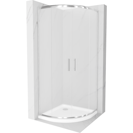 Mexen Rio Semi-Circular Shower Cabin 90 x 90 cm, Frosted, Chrome + Flat Tray, White - 863-090-090-01-30-4110
