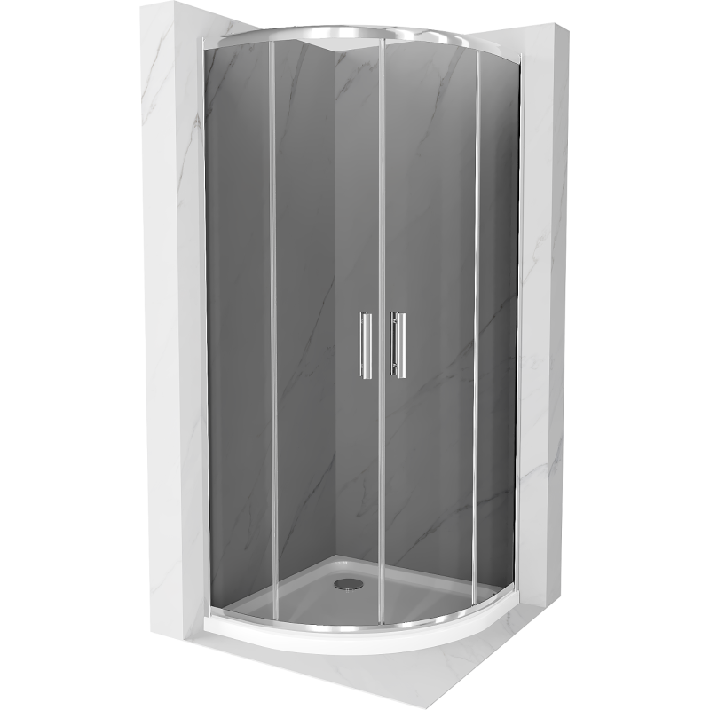 Mexen Rio semicircular shower cabin 80 x 80 cm, graphite, chrome + Flat shower tray, white - 863-080-080-01-40-4110