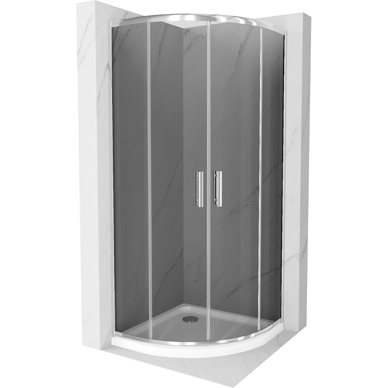 Mexen Rio Shower Cabin Semi-Circular 80 x 80 cm, Graphite, Chrome + Flat Tray, White - 863-080-080-01-40-4110