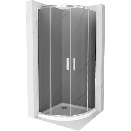 Mexen Rio semicircular shower enclosure 90 x 90 cm, graphite, chrome + Flat tray, white - 863-090-090-01-40-4110
