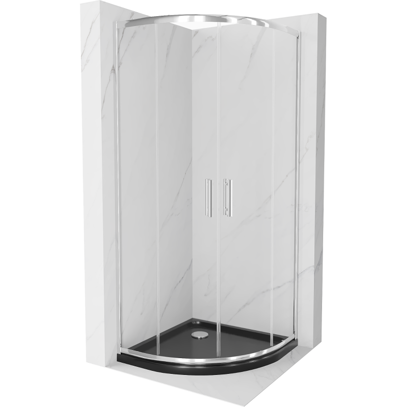 Mexen Rio semi-circular shower cabin 80 x 80 cm, transparent, chrome + Flat shower tray, black - 863-080-080-01-00-4170