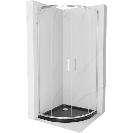 Mexen Rio semi-circular shower cabin 80 x 80 cm, transparent, chrome + Flat shower tray, black - 863-080-080-01-00-4170
