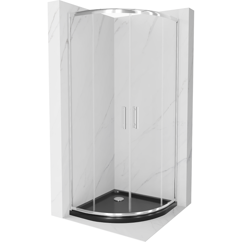 Mexen Rio semi-circular shower cabin 90 x 90 cm, transparent, chrome + Flat shower tray, black - 863-090-090-01-00-4170
