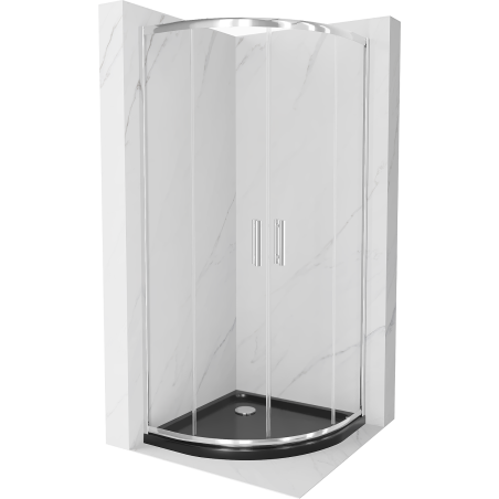 Mexen Rio semi-circular shower cabin 90 x 90 cm, transparent, chrome + Flat shower tray, black - 863-090-090-01-00-4170
