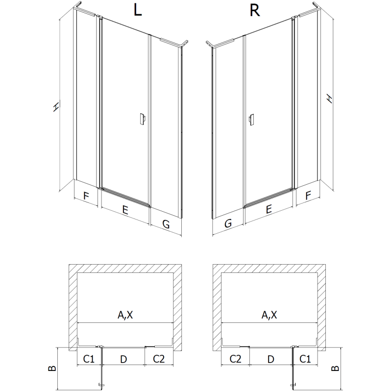 Mexen Mist L shower door pivot 145 cm, transparent, black - 8A4L-145-001-70-00