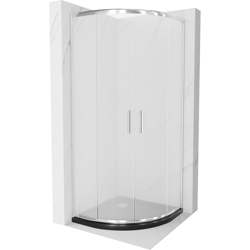 Mexen Rio semi-circular shower cabin 80 x 80 cm, frost, chrome + black Flat shower tray - 863-080-080-01-30-4170