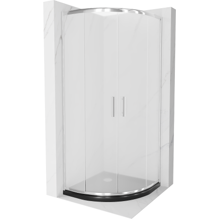 Mexen Rio semi-circular shower cabin 80 x 80 cm, frost, chrome + black Flat shower tray - 863-080-080-01-30-4170