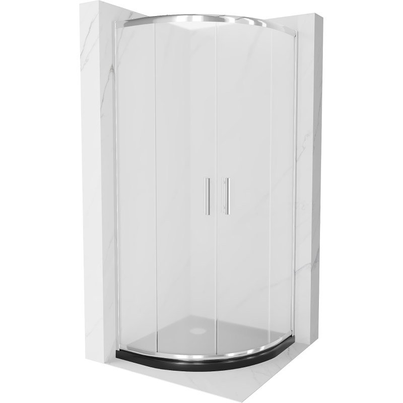 Mexen Rio shower cabin semicircular 90 x 90 cm, frosted, chrome + Flat tray, black - 863-090-090-01-30-4170